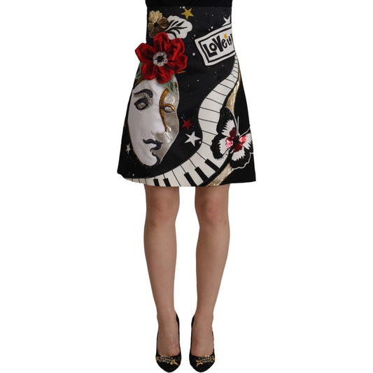 Dolce & Gabbana Black Love Clock Sequined Piano Skirt SKI1825- 38