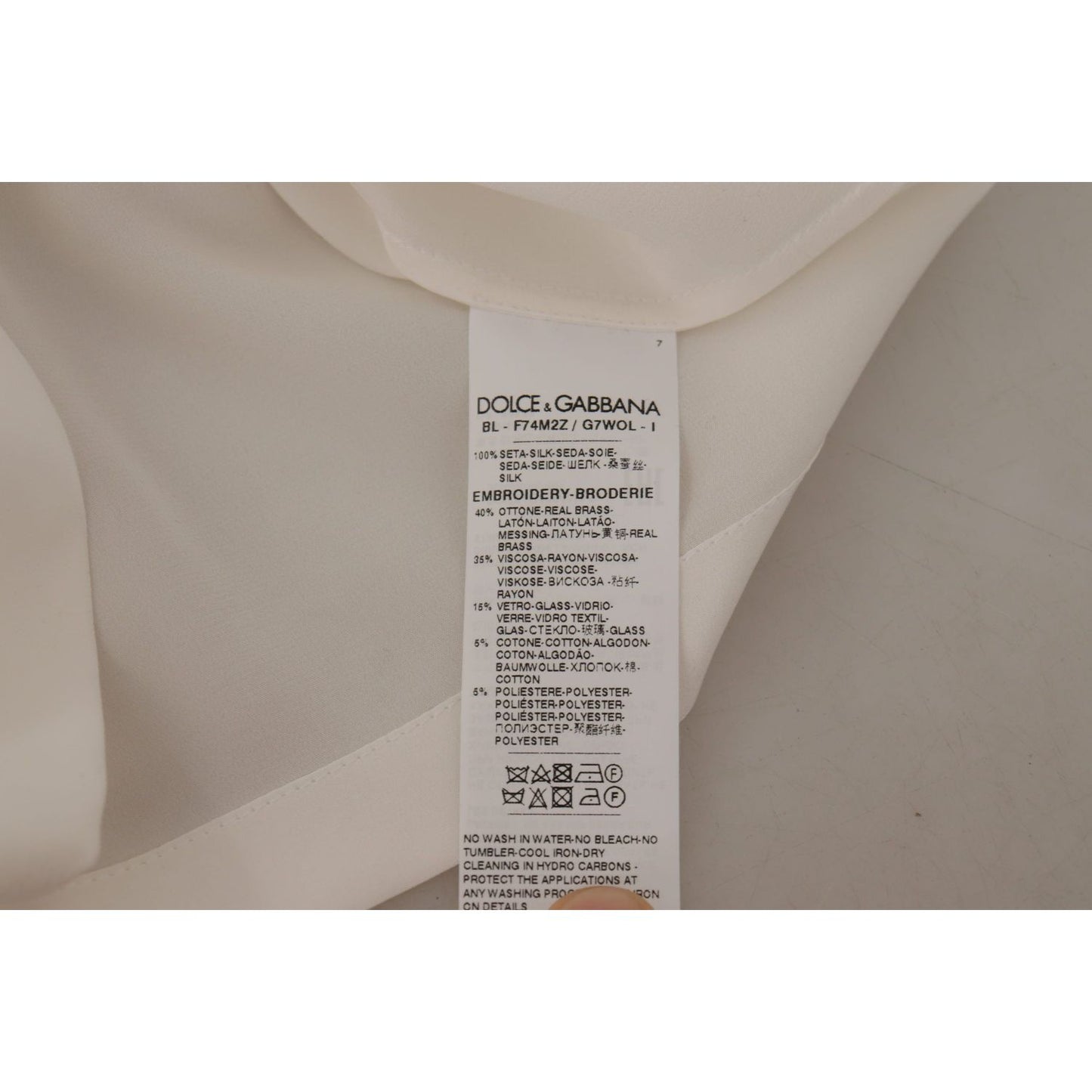 Dolce & Gabbana White Silk Gold DG Crown Crystal Blouse Top