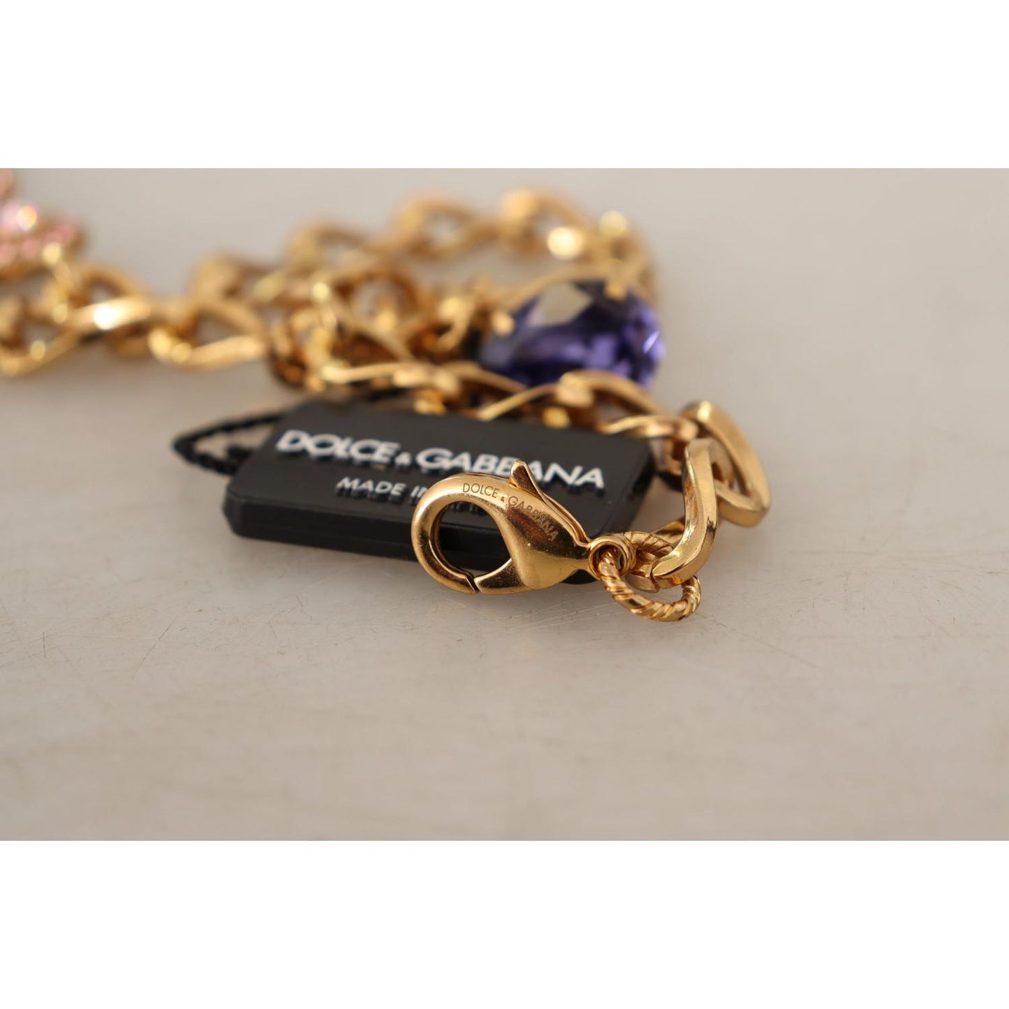 Dolce & Gabbana Gold Brass Crystal Purple Pink Pearl Pendants Necklace Necklace