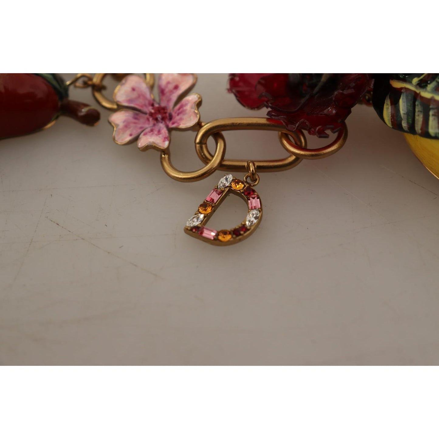 Dolce & Gabbana Gold Brass Sicily Fruits Roses Statement Necklace Necklace