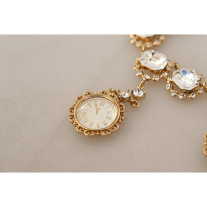 Dolce & Gabbana Gold Clock Statement Crystal Chain Necklace Necklace
