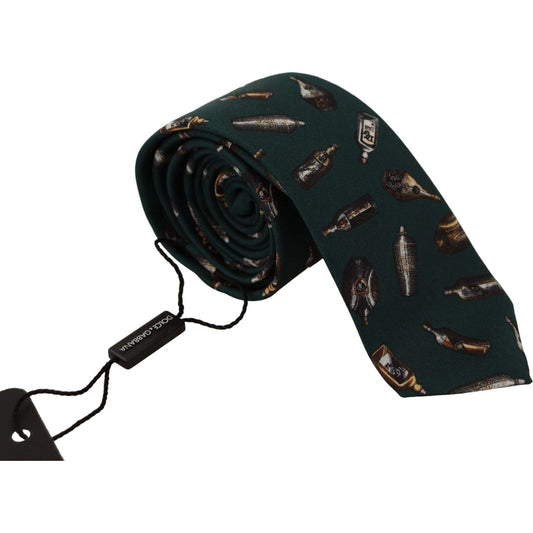 Dolce & Gabbana Black Bottle Fantasy Print Silk Adjustable Accessory Tie KRA3170