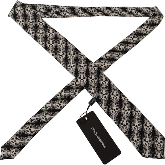 Dolce & Gabbana Black White Flower 100% Silk Print Adjustable Accessory Tie KRA3175