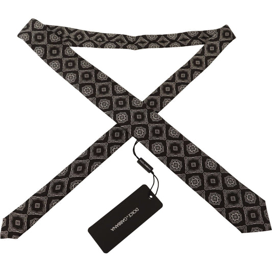 Dolce & Gabbana Black White Square Geometric Print Adjustable Accessory Tie KRA3178