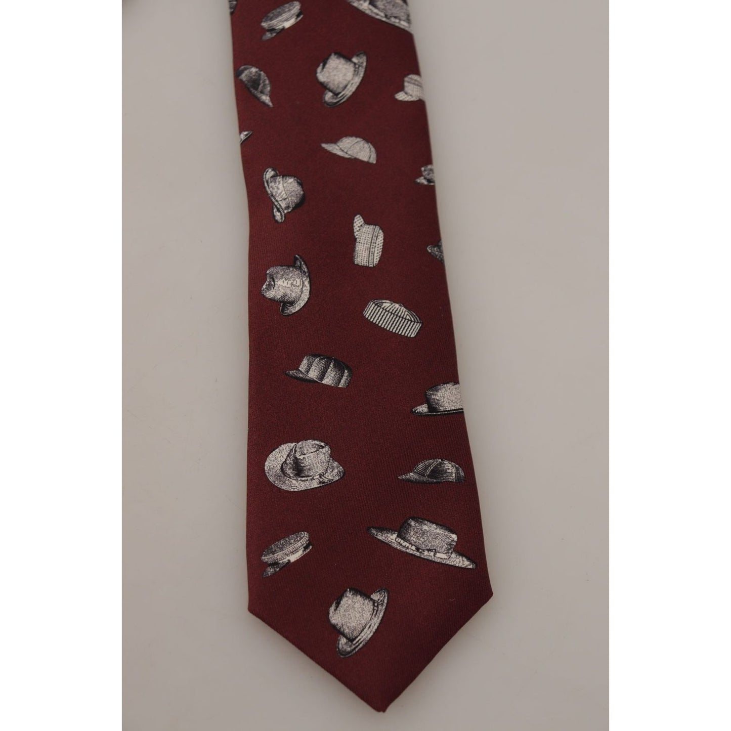 Dolce & Gabbana Maroon Hat Pattern 100% Silk Adjustable Accessory Tie KRA3191