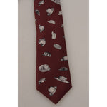 Dolce & Gabbana Maroon Hat Pattern 100% Silk Adjustable Accessory Tie KRA3191