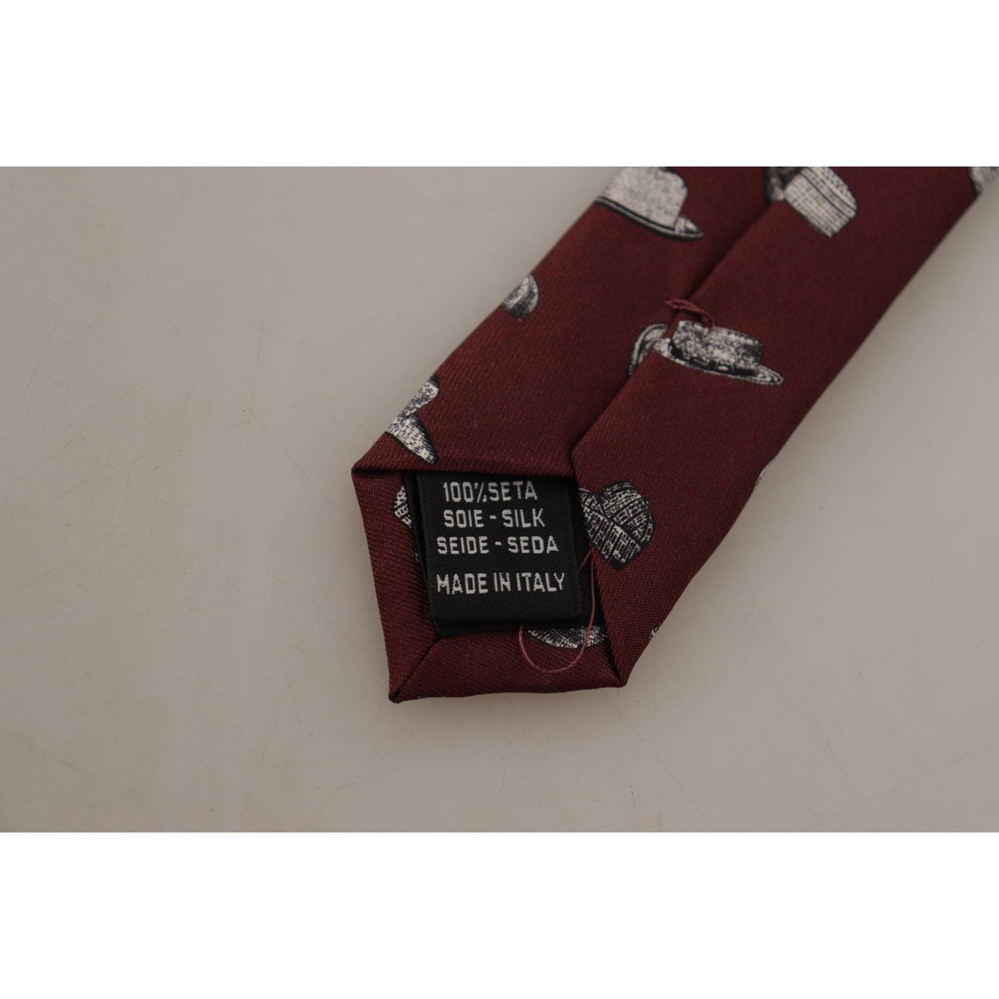 Dolce & Gabbana Maroon Hat Pattern 100% Silk Adjustable Accessory Tie KRA3191