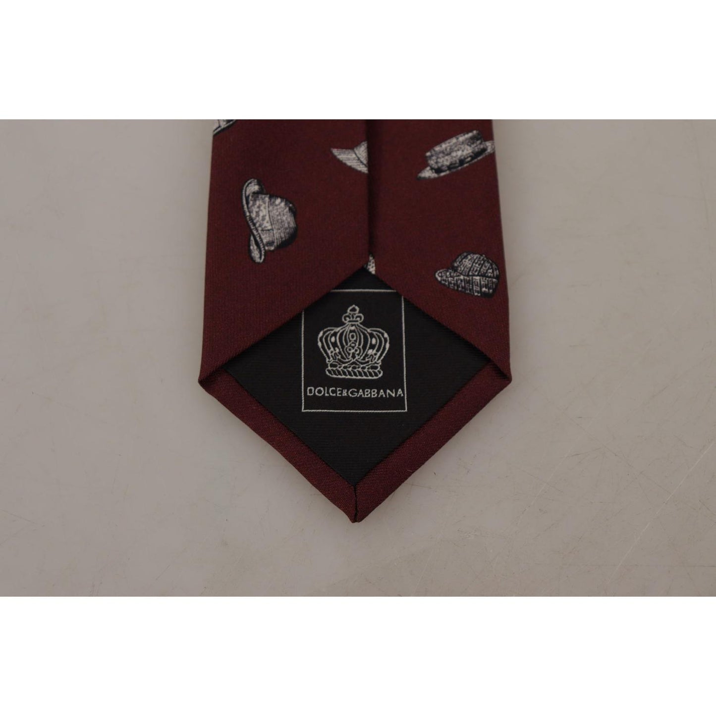Dolce & Gabbana Maroon Hat Pattern 100% Silk Adjustable Accessory Tie KRA3191