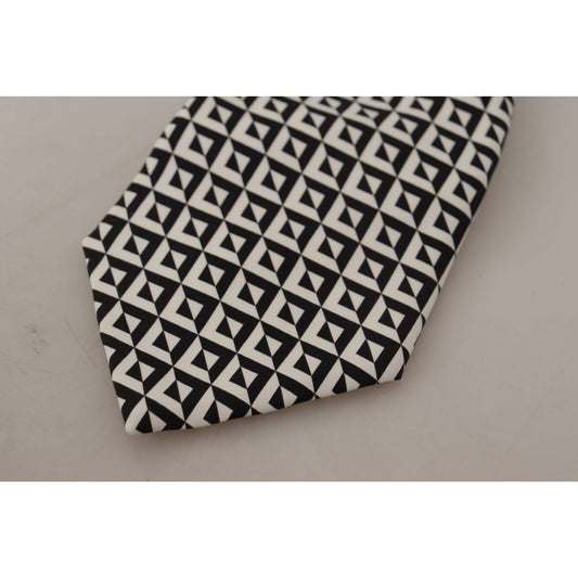 Dolce & Gabbana Black White Geometric 100% Silk Adjustable Accessory Tie KRA3194