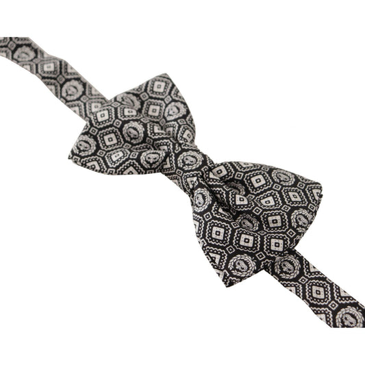 Dolce & Gabbana Black white 100% Silk Adjustable Neck Papillon Tie FT3574