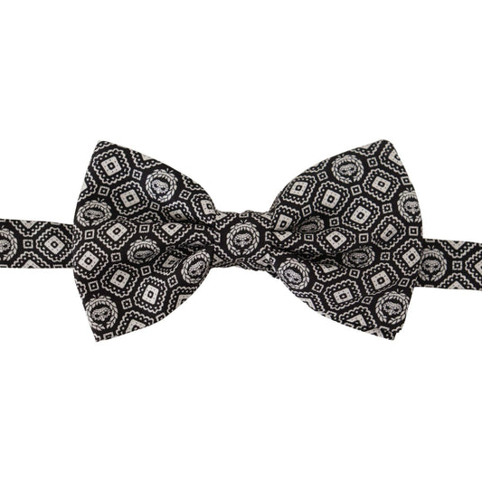 Dolce & Gabbana Black white 100% Silk Adjustable Neck Papillon Tie FT3574