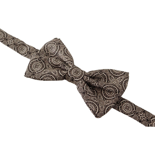 Dolce & Gabbana Black white 100% Silk Adjustable Neck Papillon Tie FT3586