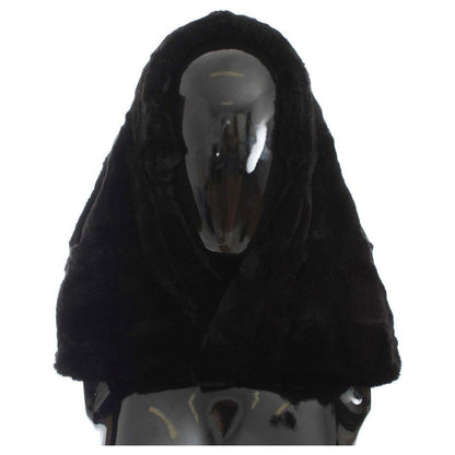 Dolce & Gabbana Black Weasel Fur Crochet Hood Scarf Hat Hood Scarf
