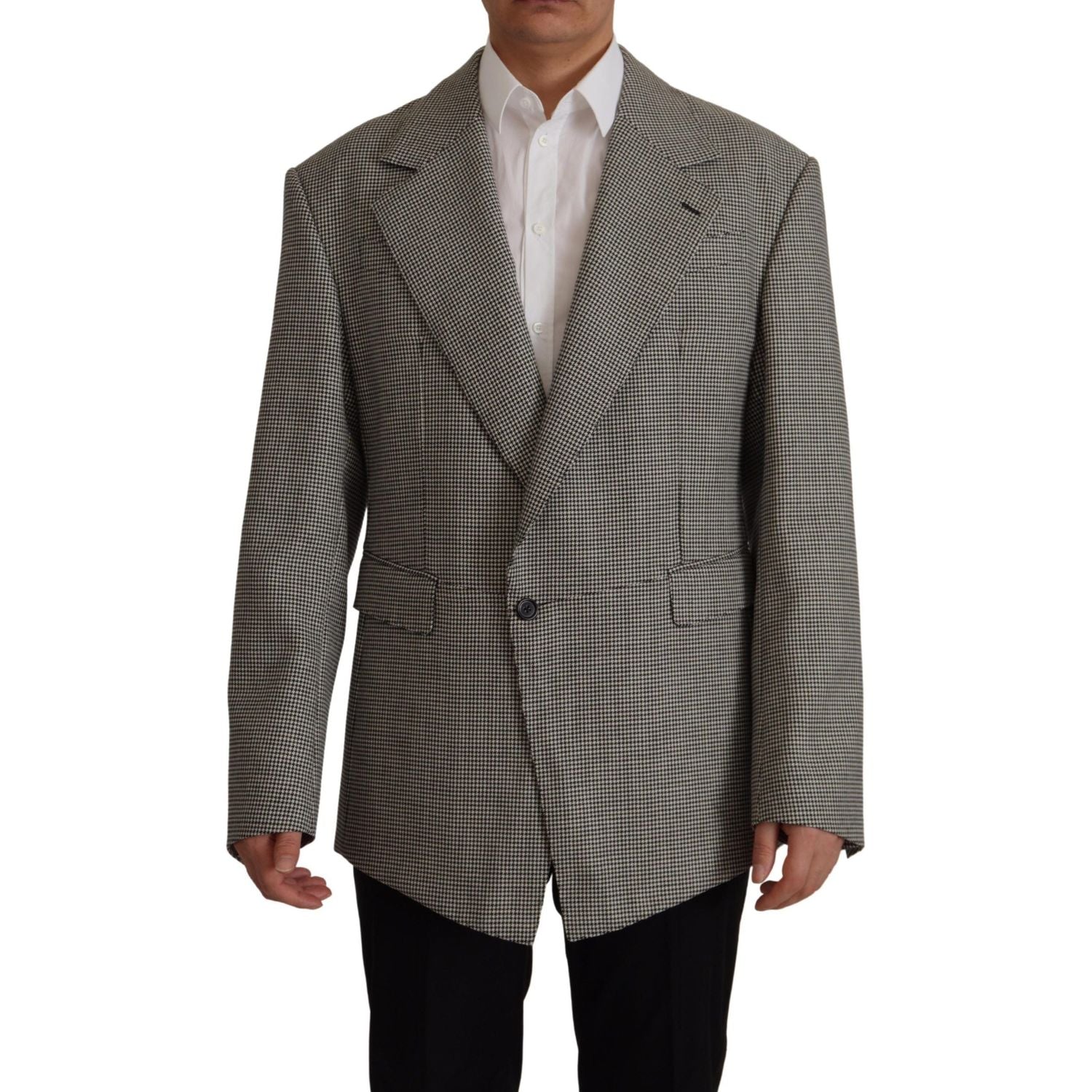 Dolce & Gabbana Gray Checkered Single Breasted Jacket Blazer