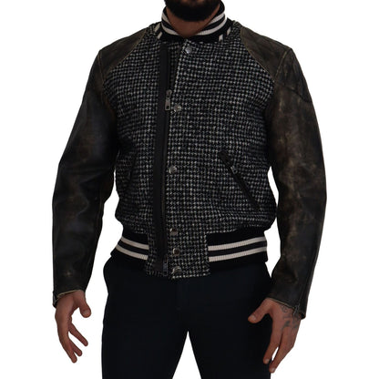 Dolce & Gabbana Black Houndstooth Polyester Bomber Jacket