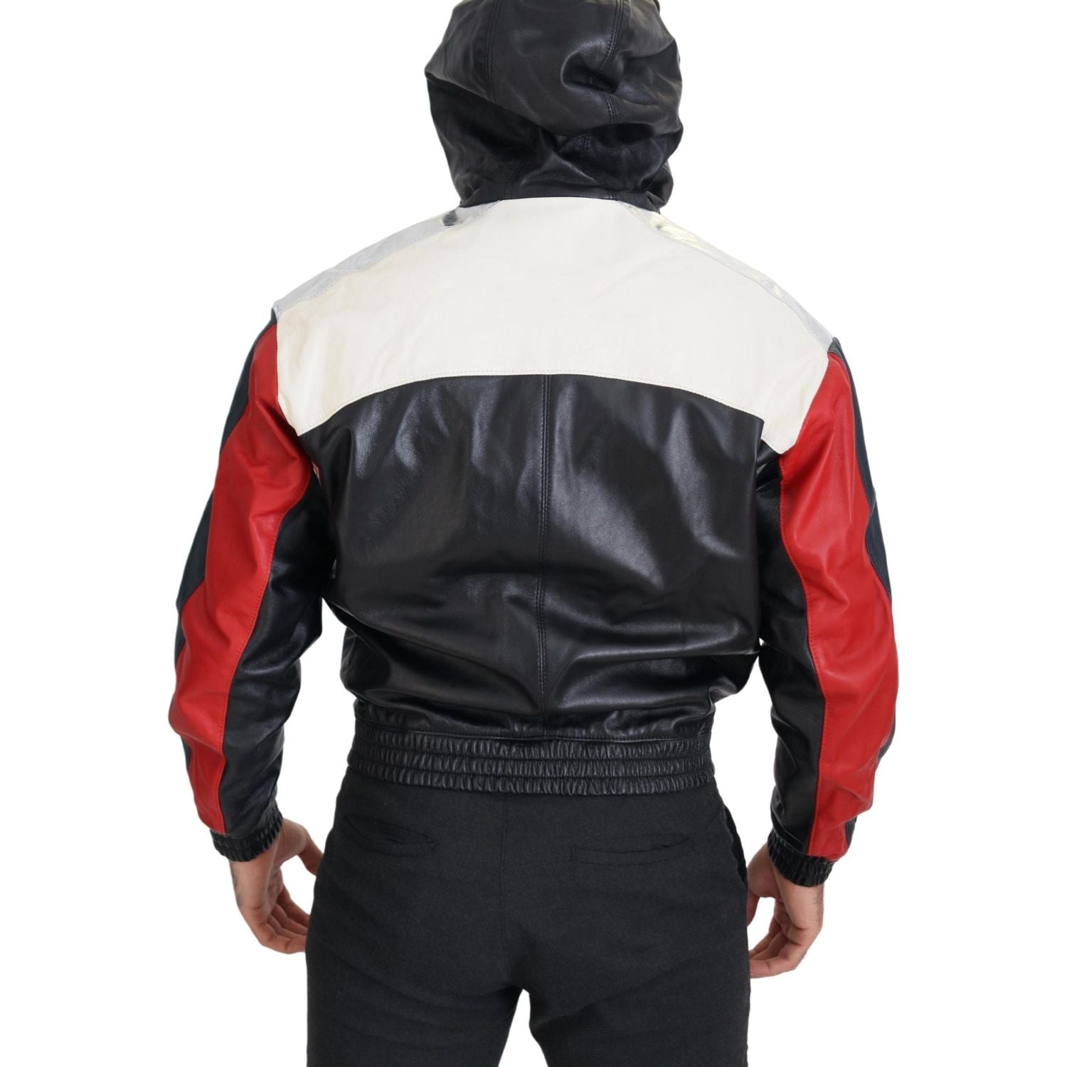 Dolce & Gabbana Black Leather Hooded Blouson Coat Jacket