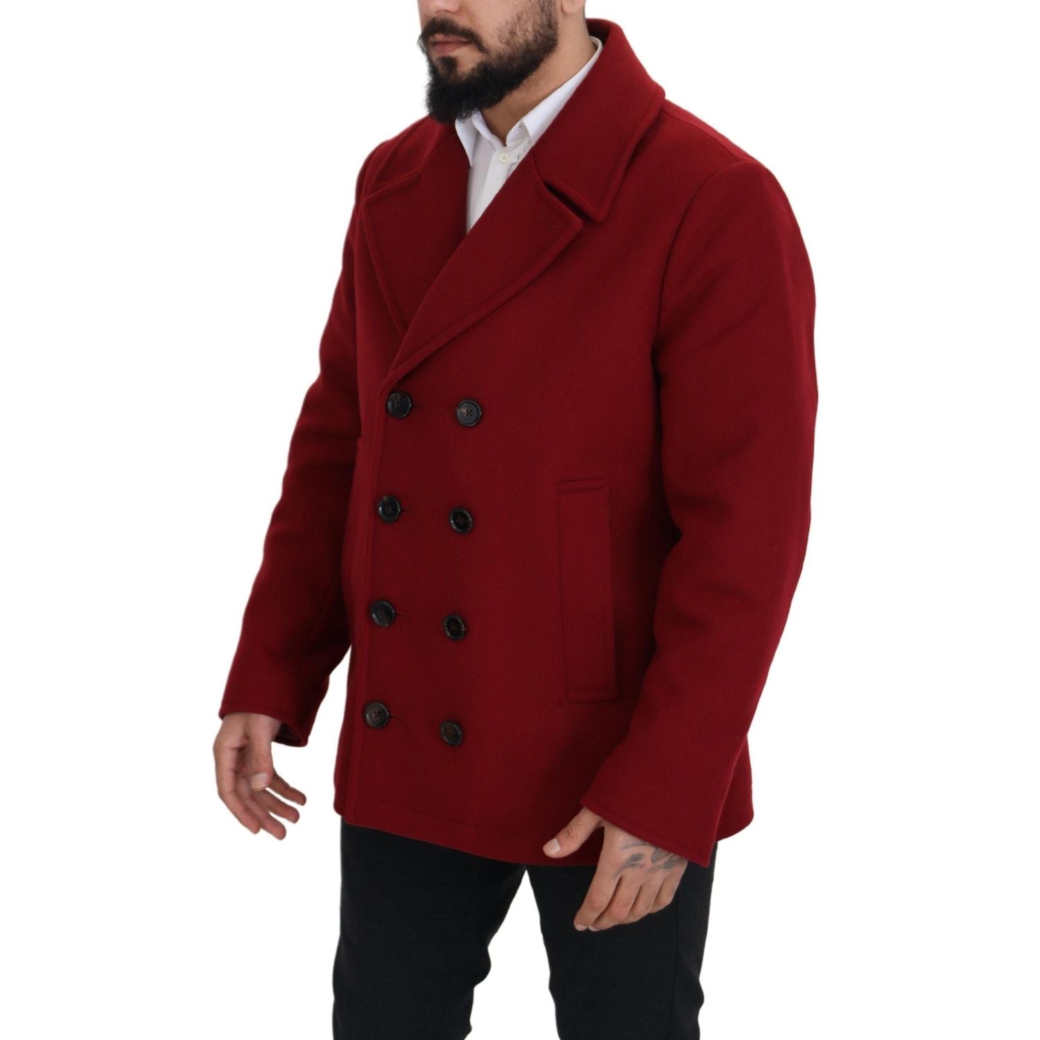 Dolce & Gabbana Red Wool Double Breasted Coat Jacket