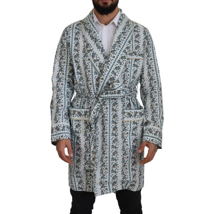 Dolce & Gabbana Blue Floral Cotton Robe Coat Jacket