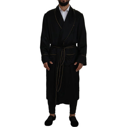 Dolce & Gabbana Black 100% Silk Robe Coat Wrap Jacket