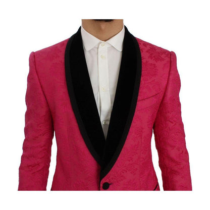 Dolce & Gabbana Pink Floral Brocade Slim Blazer Jacket