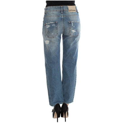 John Galliano Blue Wash Cotton Boyfriend Fit Cropped Jeans