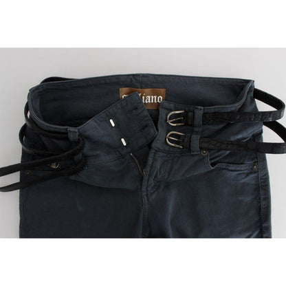 John Galliano Blue Cotton Blend Slim Fit High Waist Jeans Jeans & Pants