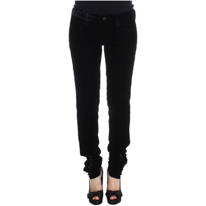 Ermanno Scervino Black Viscose Blend Velvet Slim Fit Pants