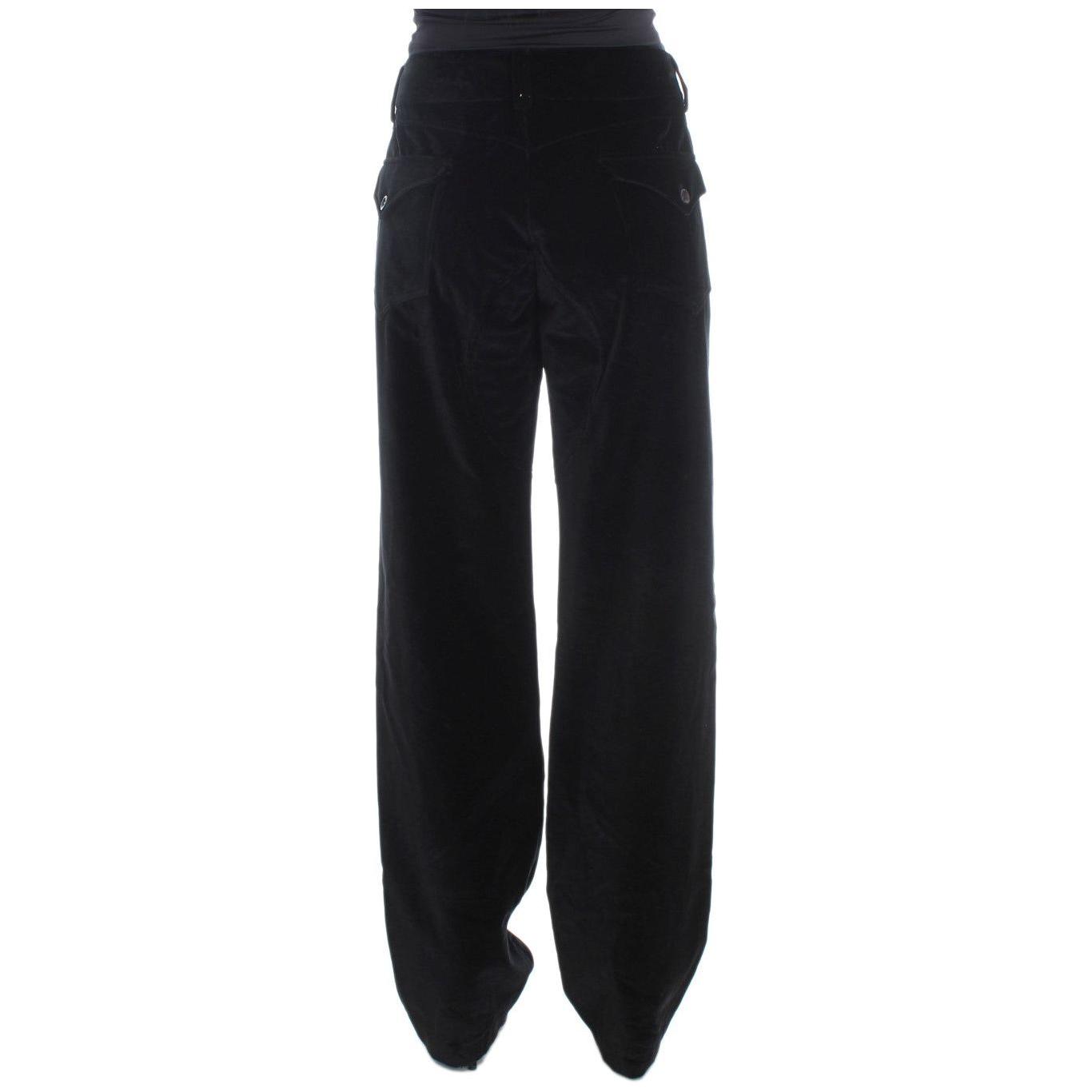 Ermanno Scervino Black Velvet Cotton Straight Legs Pants