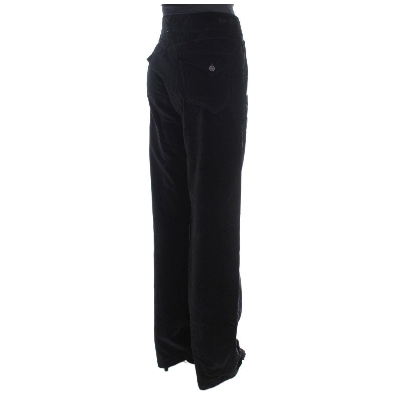 Ermanno Scervino Black Velvet Cotton Straight Legs Pants Jeans & Pants