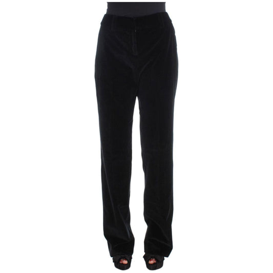 Ermanno Scervino Black Velvet Cotton Straight Legs Pants Jeans & Pants