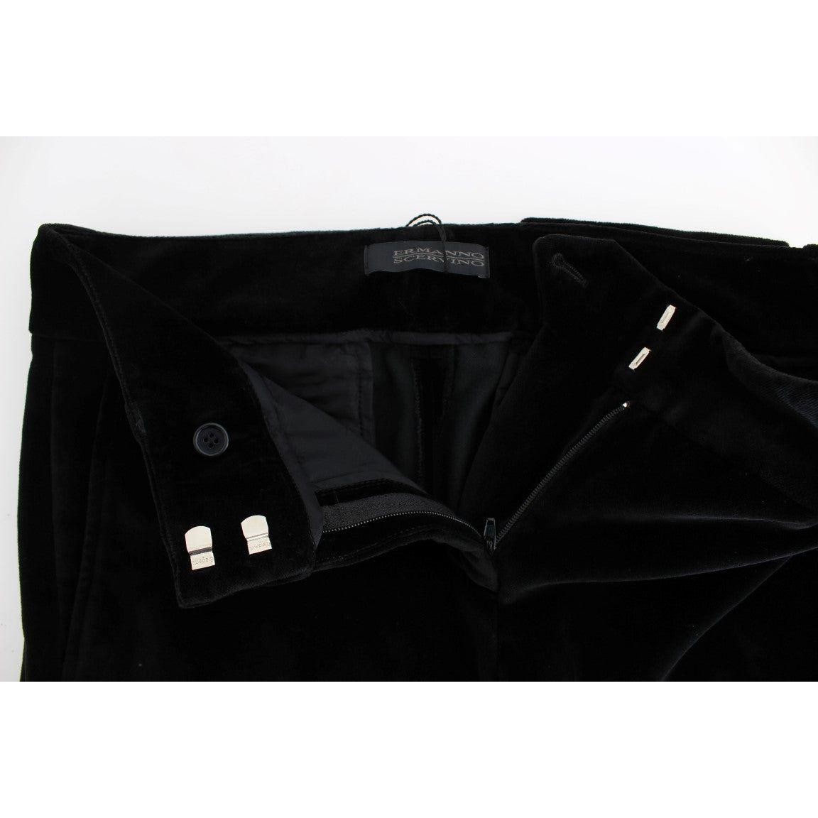 Ermanno Scervino Black Velvet Cotton Straight Legs Pants