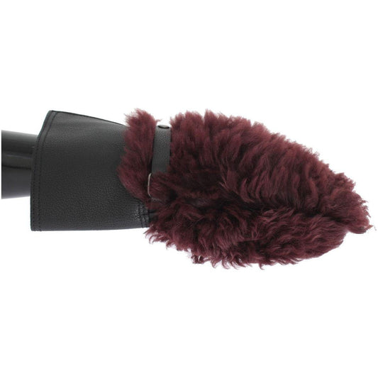 Dolce & Gabbana Black Leather Bordeaux Shearling Gloves LB107-3