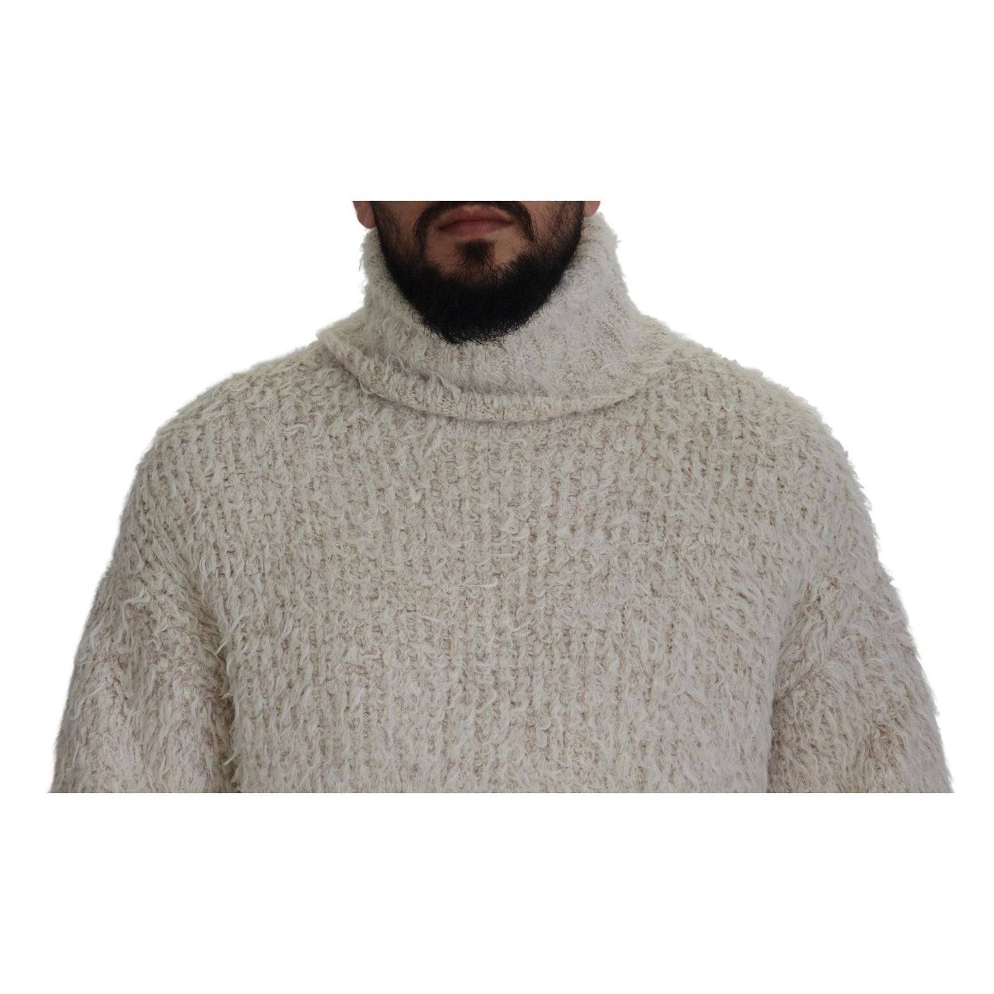 Dolce & Gabbana Cream Wool Knit Turtleneck Pullover Sweater