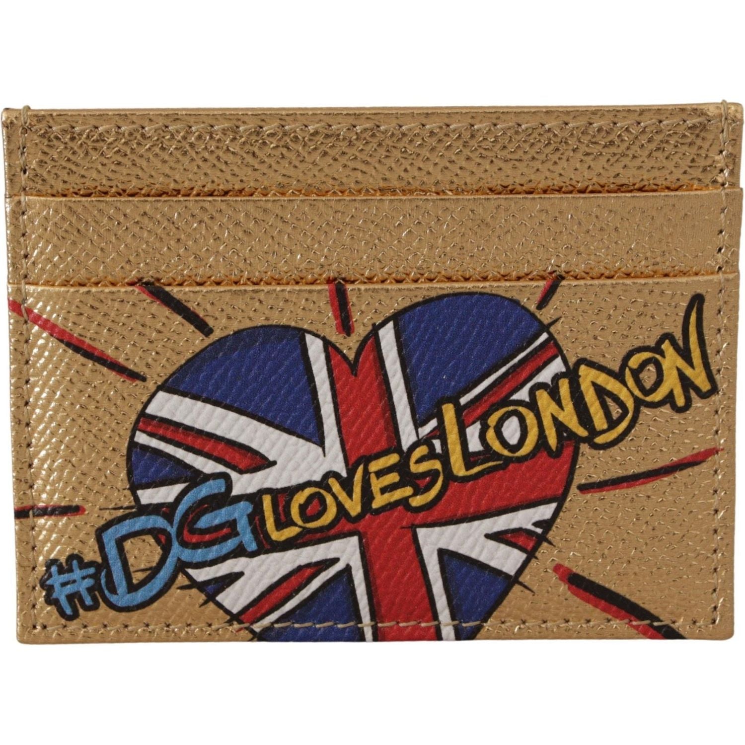 حامل بطاقات دولتشي آند غابانا الجلدي الذهبي الأنيق