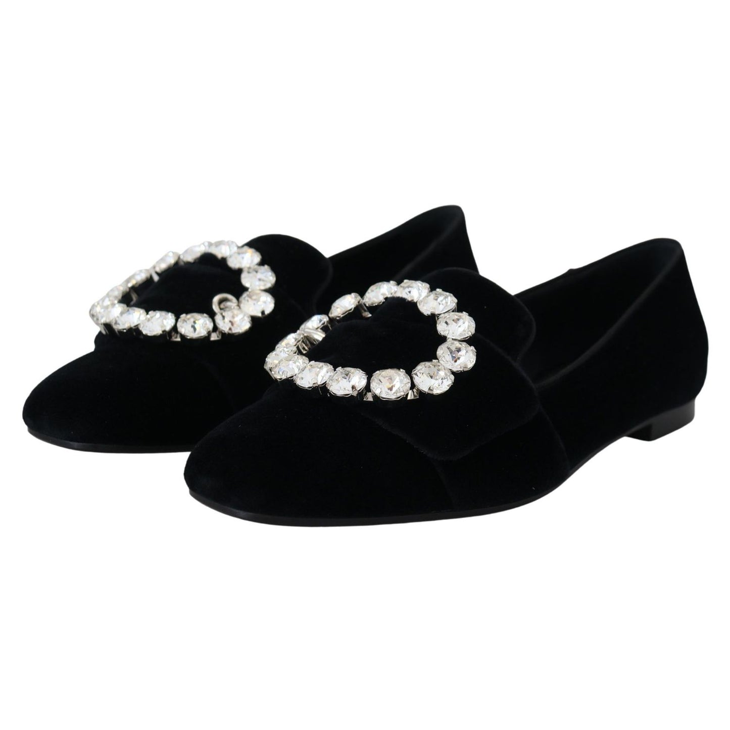 Dolce & Gabbana Black Velvet Crystals Loafers Flats Shoes