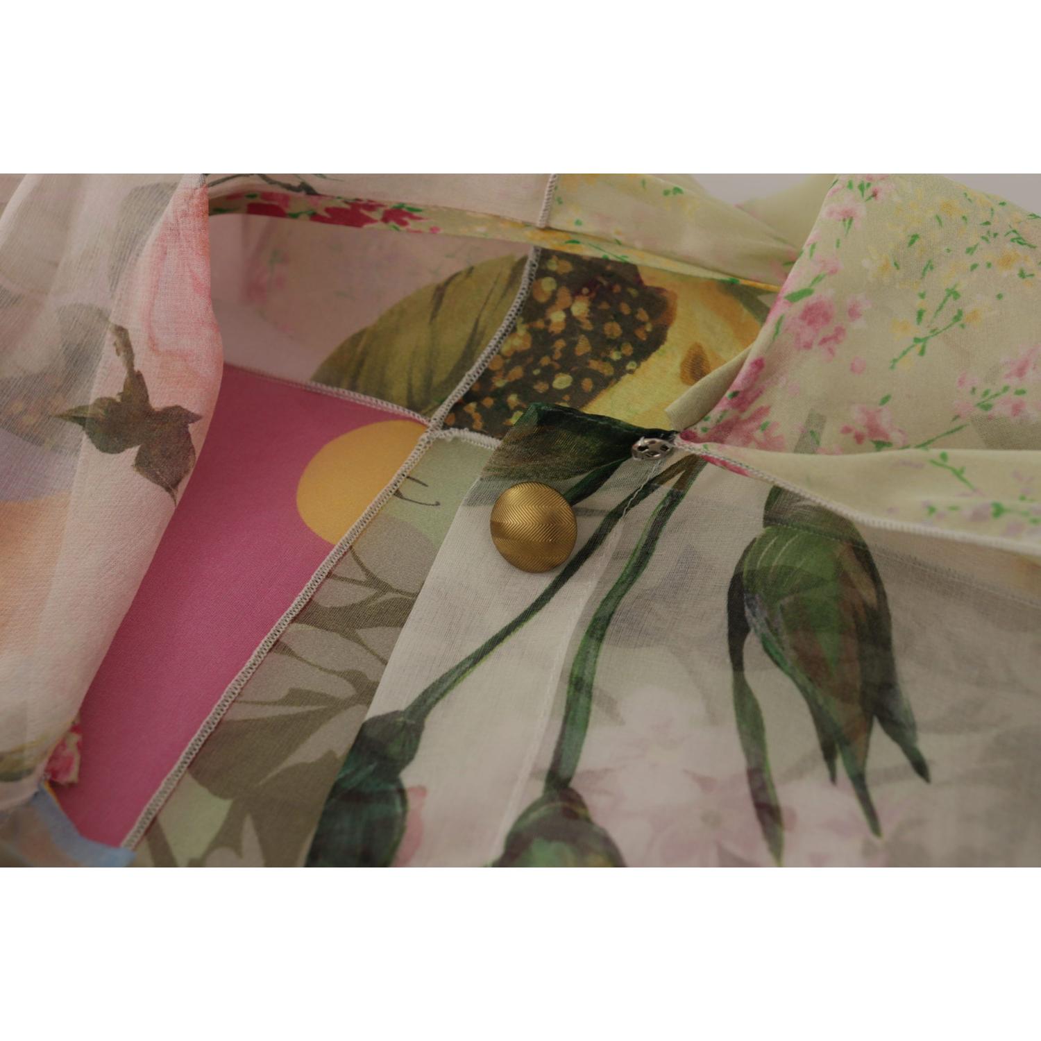 بلوزة دولتشي آند غابانا متعددة الألوان من الحرير بياقة أسكوت