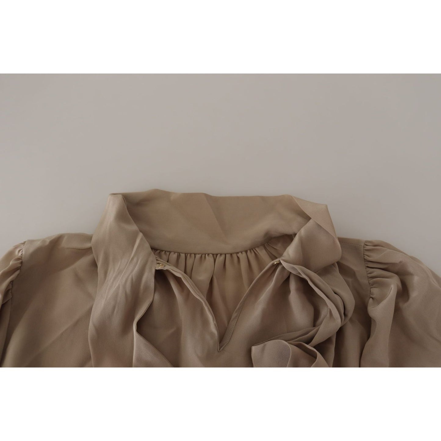Dolce & Gabbana Brown Waistband Sleeves Ascot Collar Top Blouse