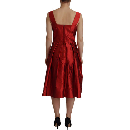 Dolce & Gabbana Red A-line Pleated Satin Silk Dress