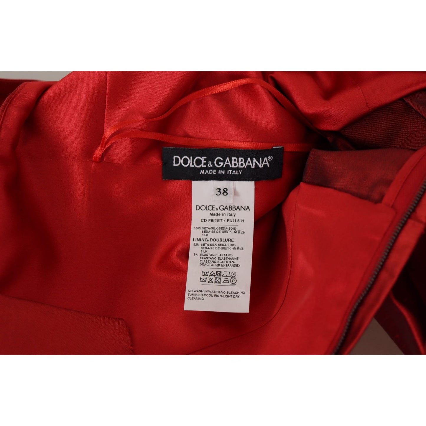 Dolce & Gabbana Red A-line Pleated Satin Silk Dress