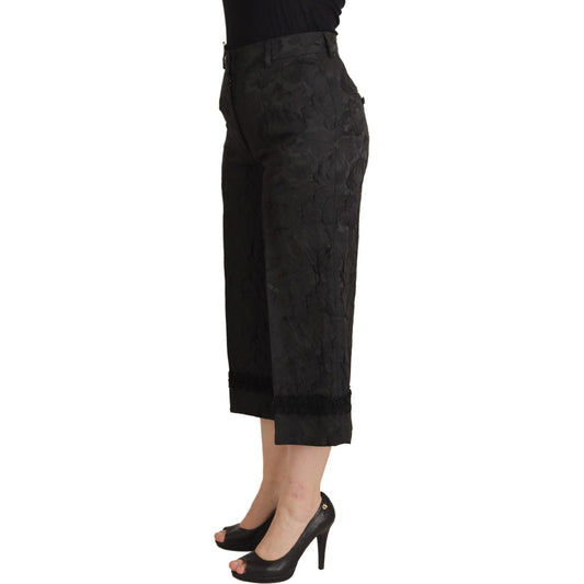 Dolce & Gabbana Black Brocade Cropped High Waist Pants PAN73078- 36