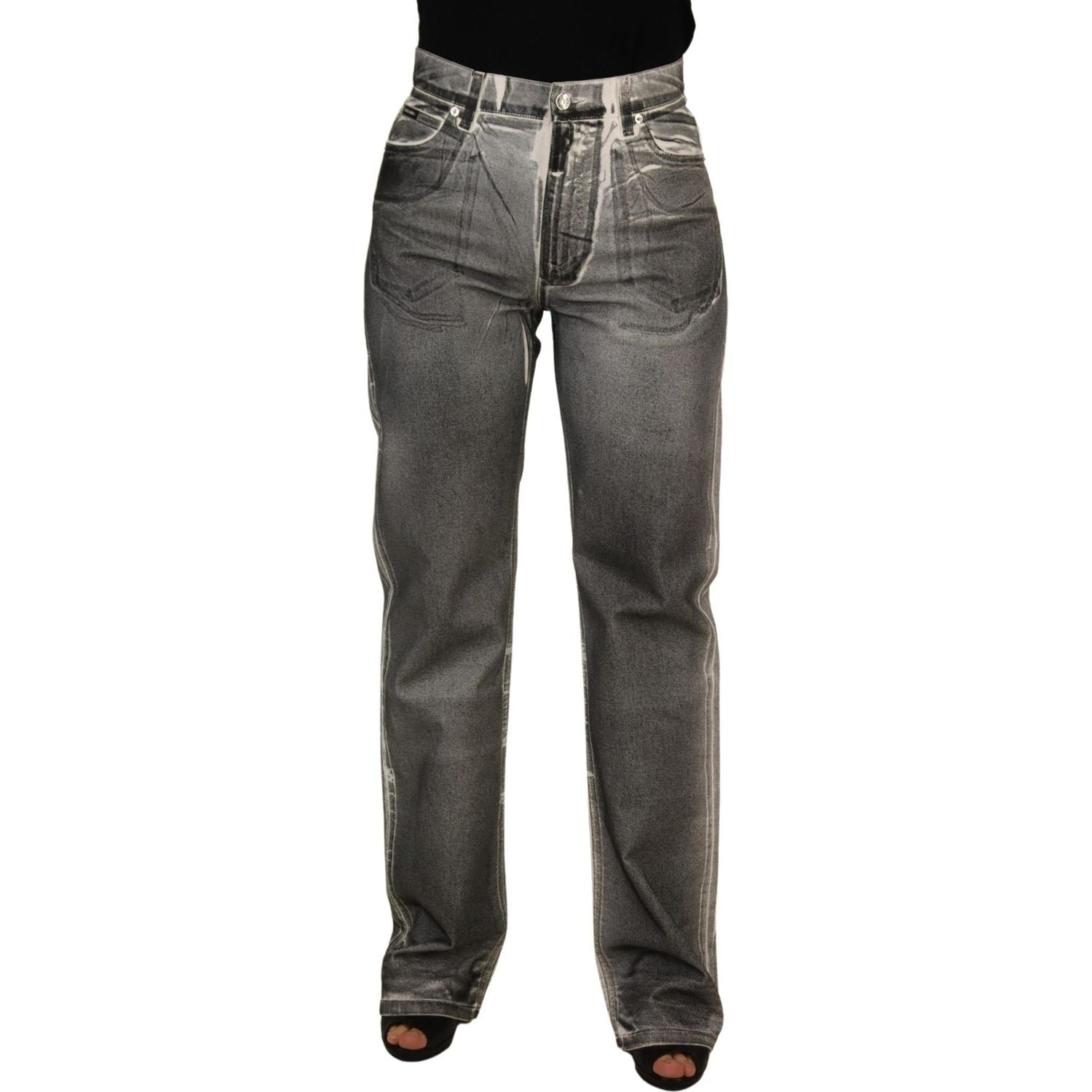 Dolce & Gabbana Grey Washed High Waist Denim Pants Cotton Jeans