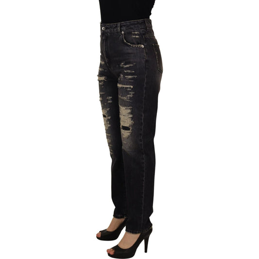 Dolce & Gabbana Black Washed Tattered High Waist Denim Jeans PAN73112 - 400