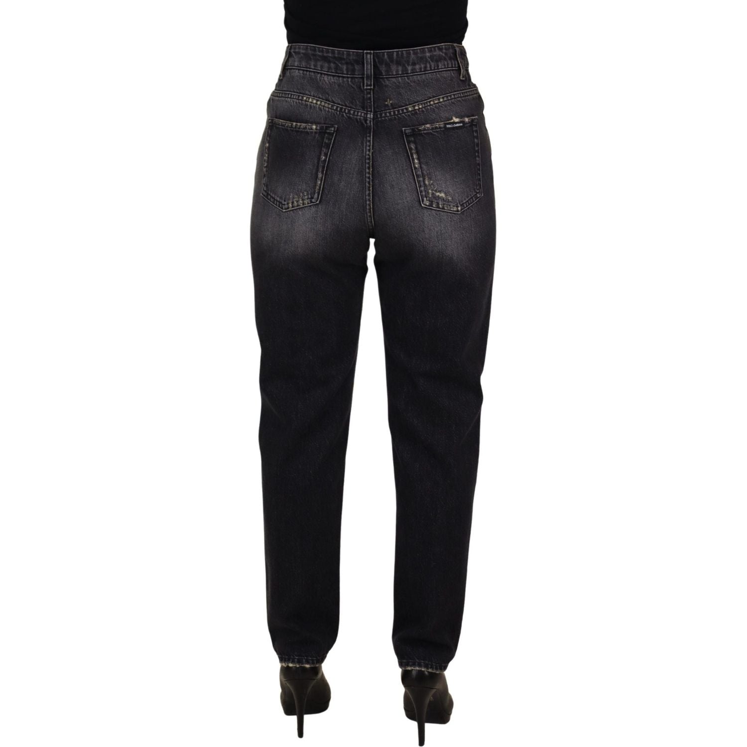 Dolce & Gabbana Black Washed Tattered High Waist Denim Jeans