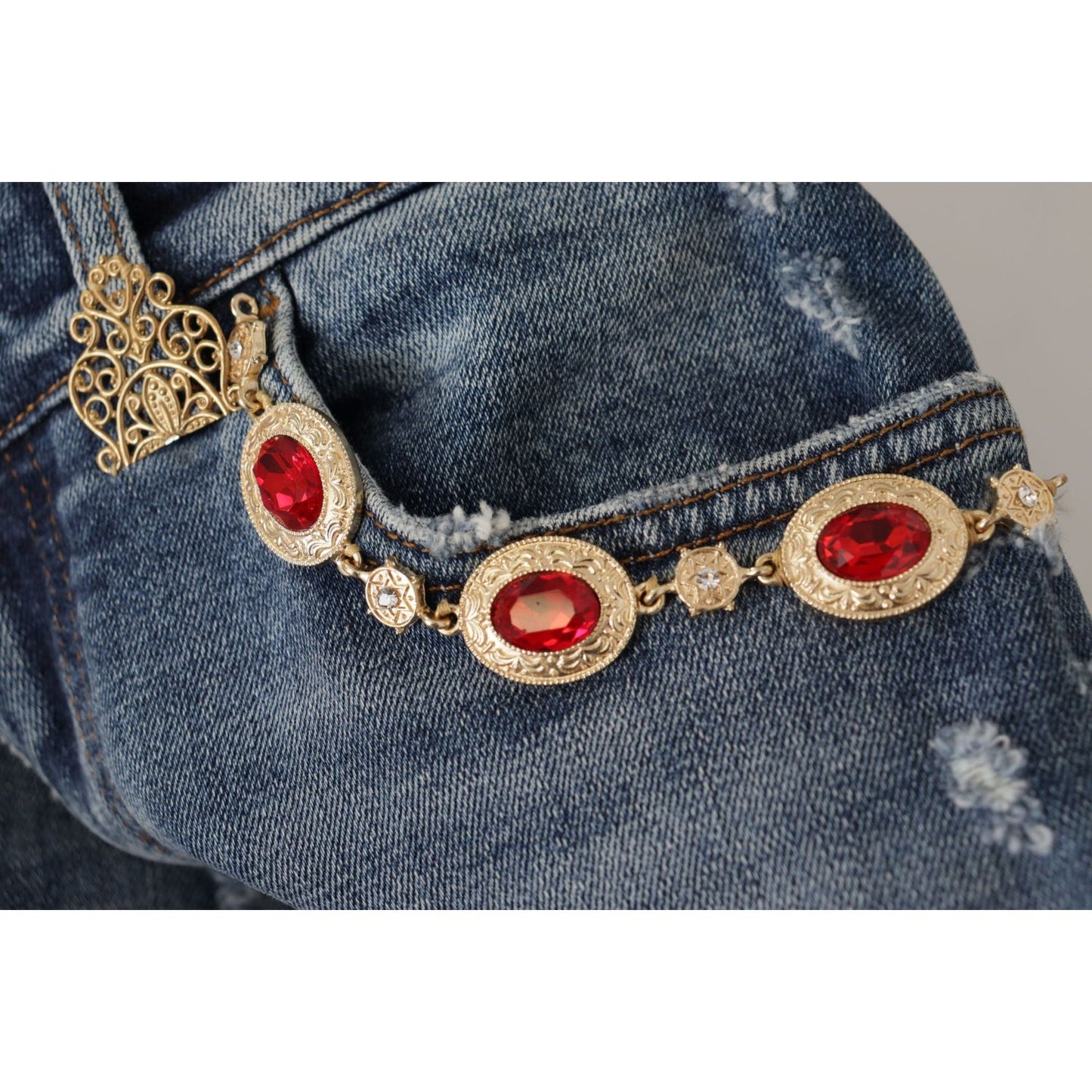Dolce & Gabbana Blue Denim Crystal Embellished Pants Jeans