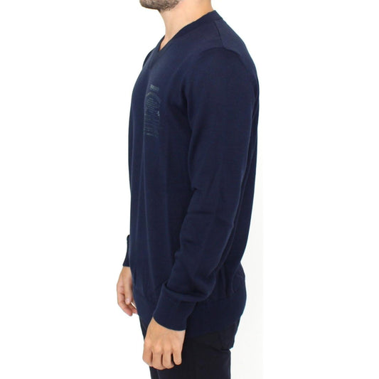Ermanno Scervino Blue Wool Blend V-neck Pullover Sweater SIG10105-3