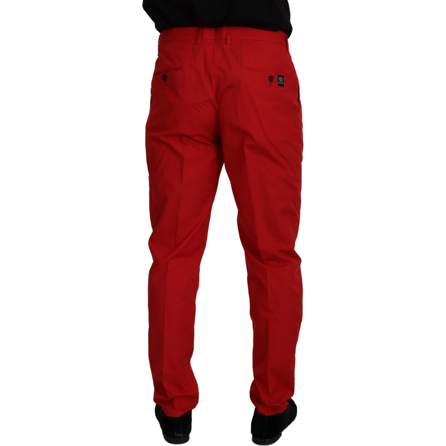 Dolce & Gabbana Red Cotton Slim Fit Trousers Chinos Pants