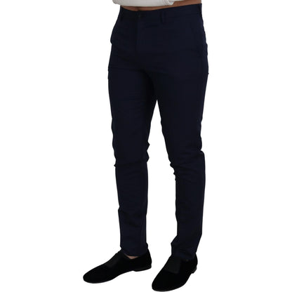Dolce & Gabbana Blue Linen Cotton Slim Trousers Chinos Pants