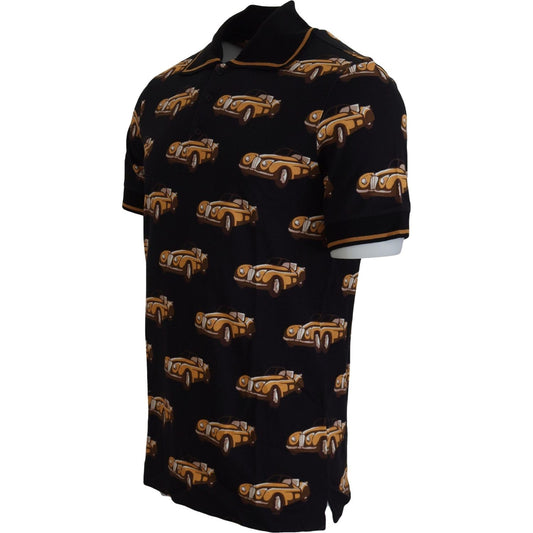 Dolce & Gabbana Black Car Print Short Sleeve Polo T-shirt TSH7513- 44