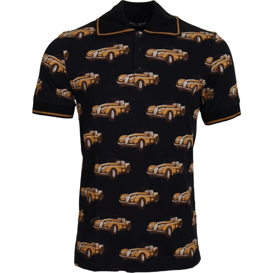 Dolce & Gabbana Black Car Print Short Sleeve Polo T-shirt TSH7513- 44