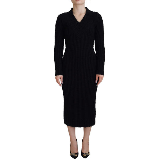 Dolce & Gabbana Black Wool Knitted Sheath Sweater Dress DR28790- 36